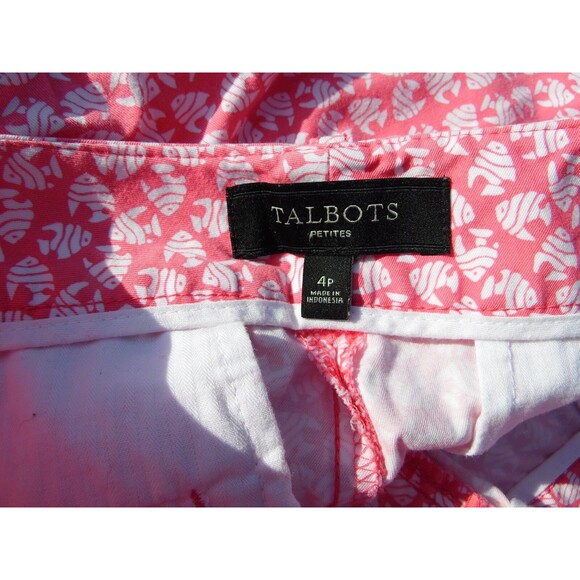 Talbots 4p Long Shorts Pink White Fish Vacation Beach Tropical Coastal - Picture 7 of 7